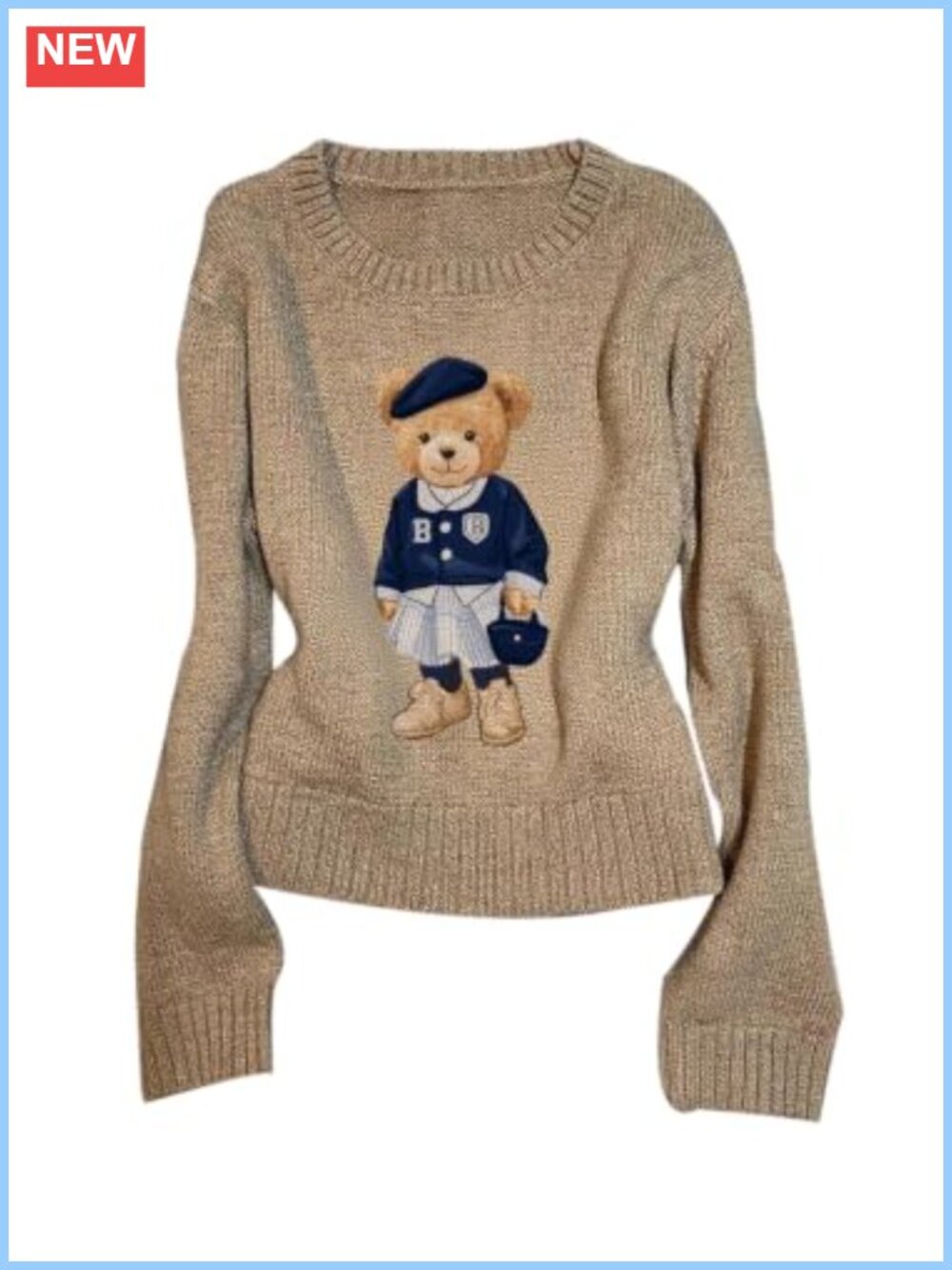 Women's Bear Graphic Knit Pullover Sweater Crew Neck Long Sleeve
